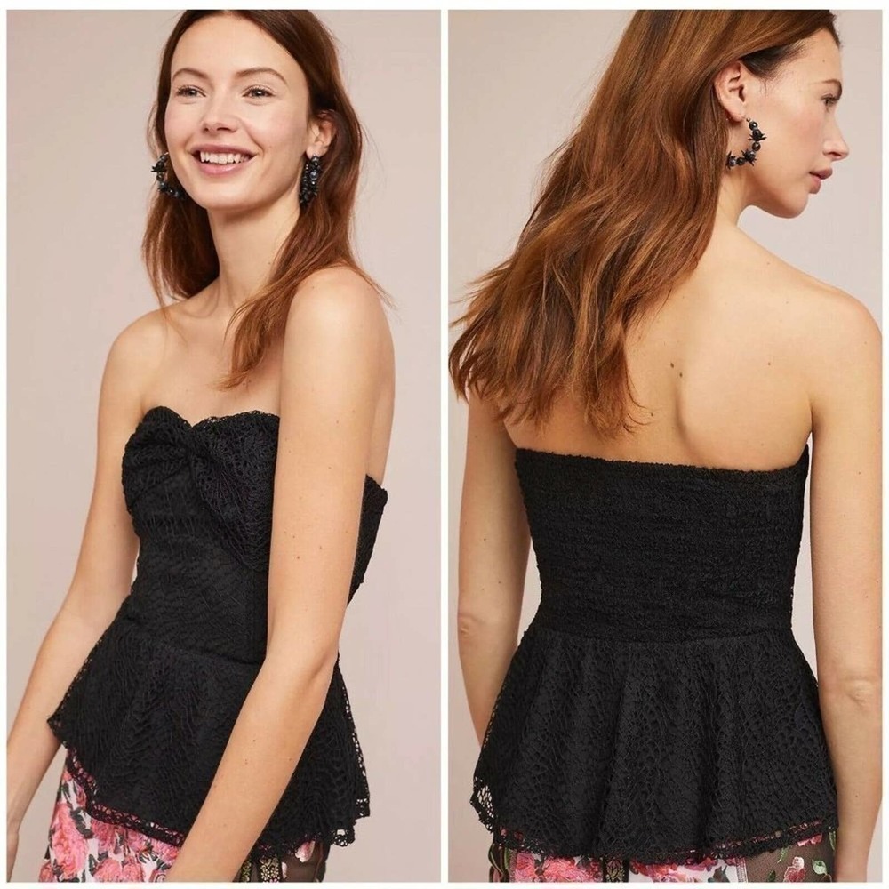 Anthropologie PORRIDGE Black Lace Strapless Peplum Top M NWT